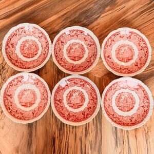 Early Mid-Century Mason's Vista Pink England Ironstone Small Plates-6.5"-Qty 6